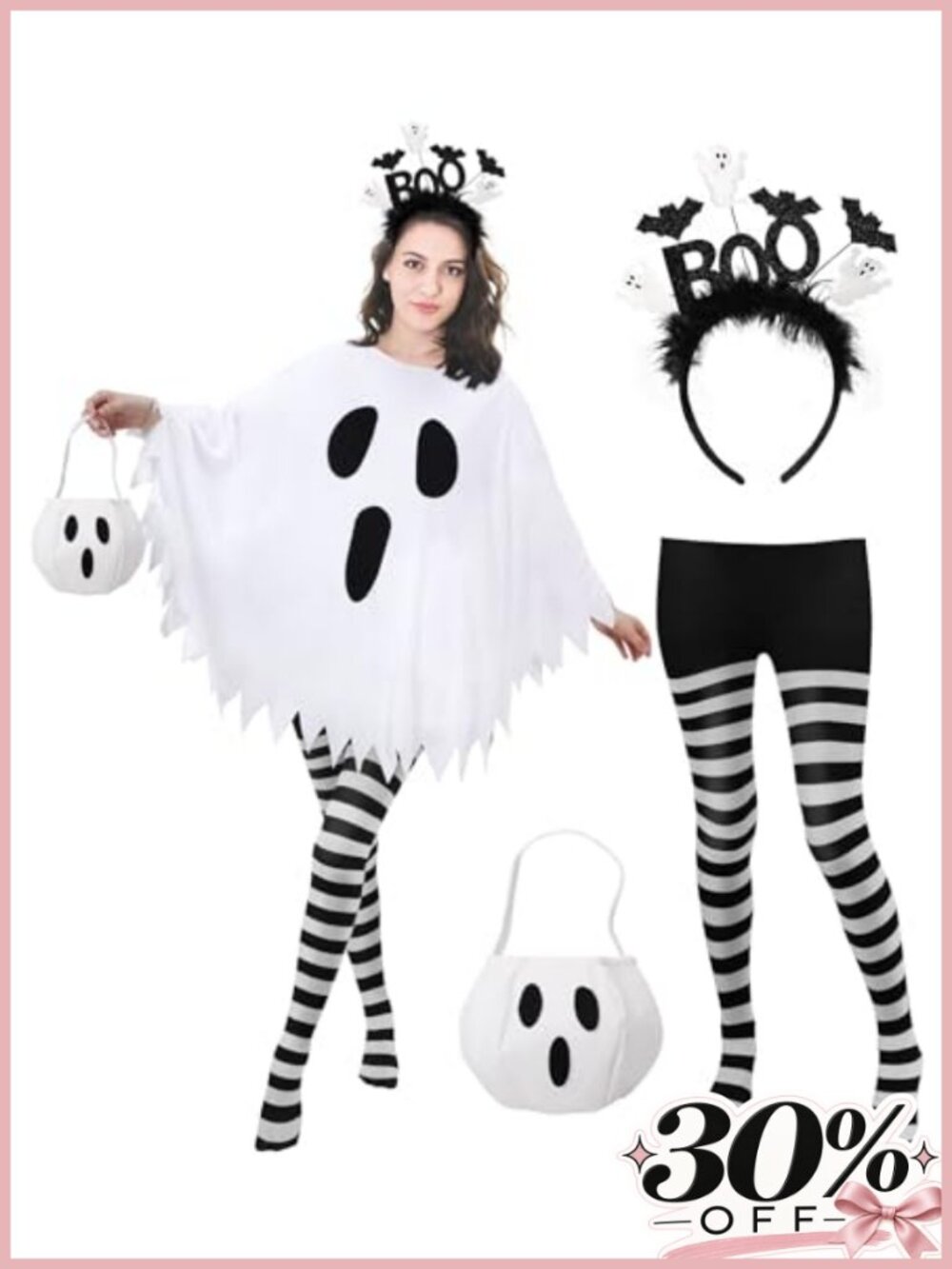 Spooky Ghost Halloween Costume Set 4 Piece Women Adult